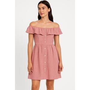 FRNCH‎ Dress Off The Shoulder Button Down Ruffled Linen Look Size Small